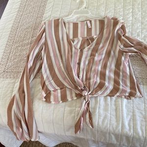 Striped crop top with tie bell sleeves